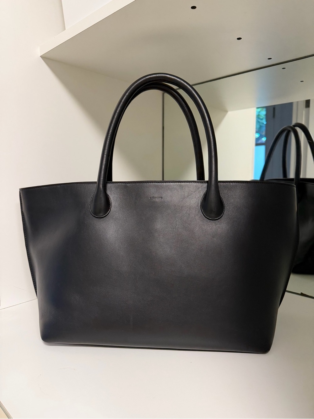 Minimal Black Leather Tote with Dual Top Handles